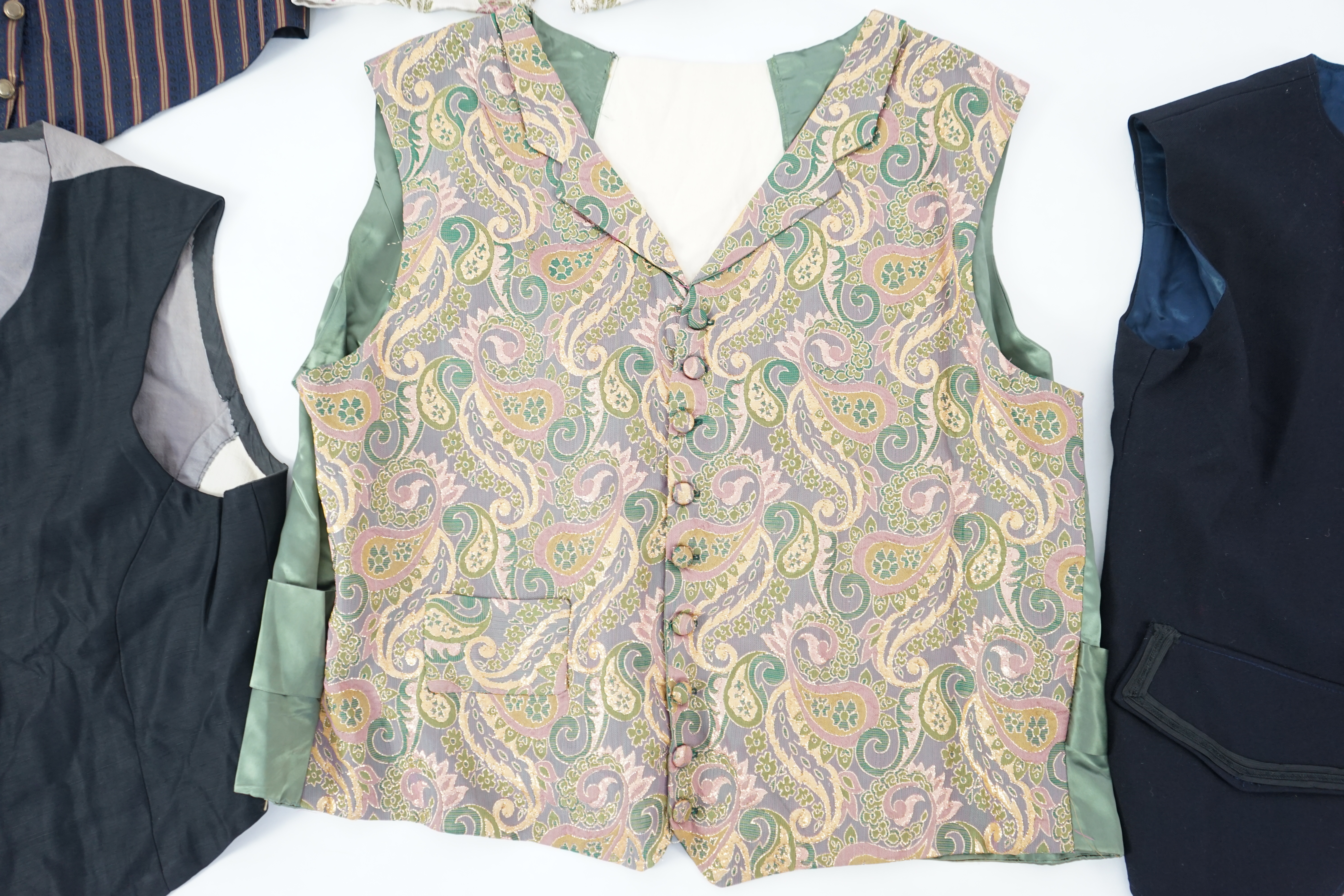 Eight men's assorted period waistcoats. Ex Pavilion Opera Sale